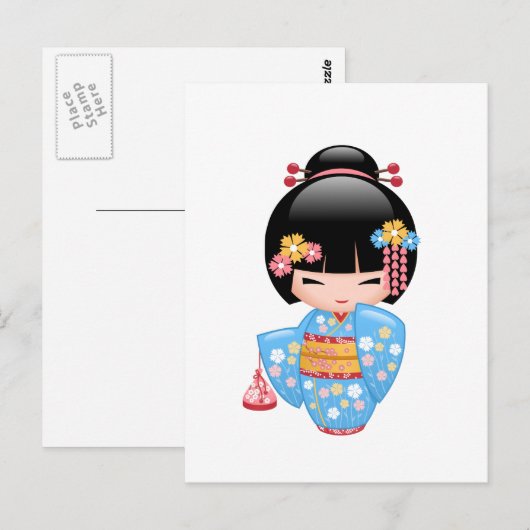 Maiko Kokeshi Doll - Cute Geisha Girl Briefkaart (Voorkant / Achterkant)