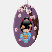 Maiko Kokeshi Doll - Cute Geisha Girl op Paars Keramisch Ornament (Rechts)