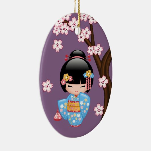 Maiko Kokeshi Doll - Cute Geisha Girl op Paars Keramisch Ornament (Rechts)