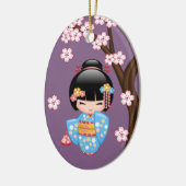 Maiko Kokeshi Doll - Cute Geisha Girl op Paars Keramisch Ornament (Links)