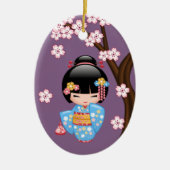 Maiko Kokeshi Doll - Cute Geisha Girl op Paars Keramisch Ornament (Voorkant)