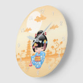 Maiko Kokeshi Doll Cute Geisha Girl Yellow Grote Klok (Hoek)