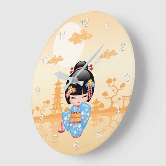 Maiko Kokeshi Doll Cute Geisha Girl Yellow Grote Klok (Hoek)