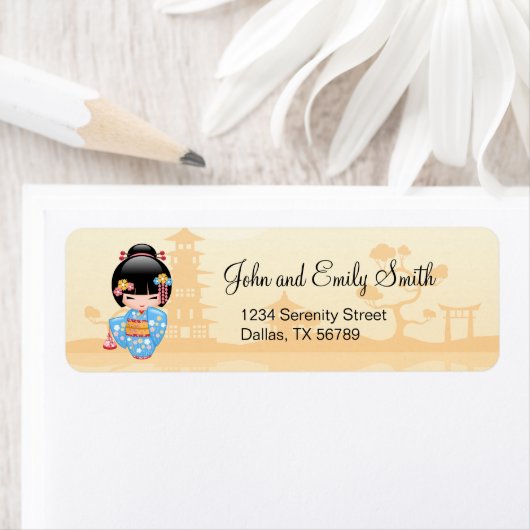 Maiko Kokeshi Doll - Cute Japanese Geisha Girl Etiket (Insitu)