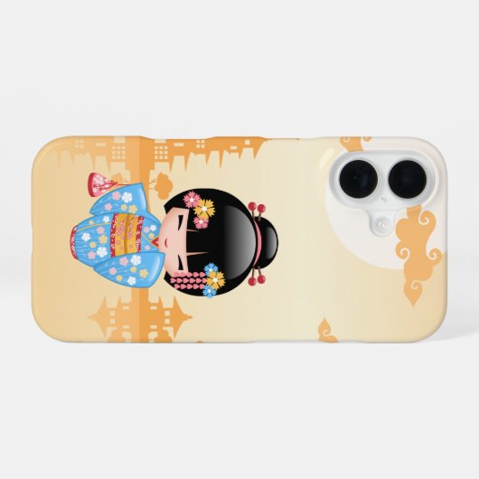 Maiko Kokeshi Doll - Cute Japanese Geisha Girl iPhone 16 Hoesje (Achterkant horizontaal)