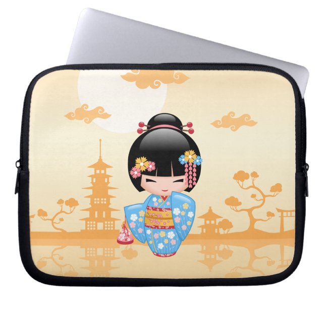 Maiko Kokeshi Doll - Cute Japanese Geisha Girl Laptop Sleeve (Voorkant)
