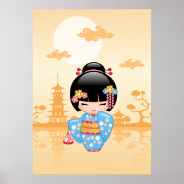 Maiko Kokeshi Doll - Cute Japanese Geisha Girl Poster