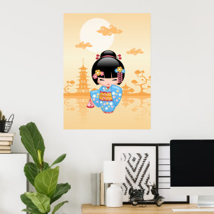 Maiko Kokeshi Doll - Cute Japanese Geisha Girl Poster