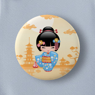 Maiko Kokeshi Doll - Cute Japanese Geisha Girl Ronde Button 5,7 Cm