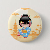 Maiko Kokeshi Doll - Cute Japanese Geisha Girl Ronde Button 5,7 Cm (Voorkant)