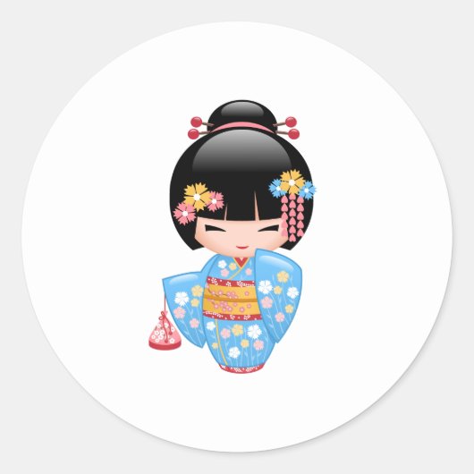 Maiko Kokeshi Doll - Cute Japanese Geisha Girl Ronde Sticker (Voorkant)