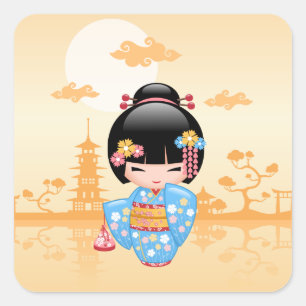 Maiko Kokeshi Doll - Cute Japanese Geisha Girl Vierkante Sticker