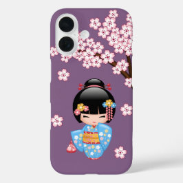 Maiko Kokeshi Doll Schattige Geisha Girl Paarse iPhone 16 Hoesje