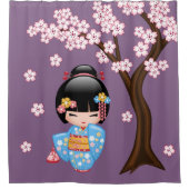 Maiko Kokeshi Doll Schattige Geisha Girl Paarse Douchegordijn (Voorkant)