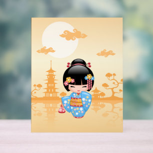 Maiko Kokeshi Doll Schattige Geisha Girl Yellow Acryl Bord