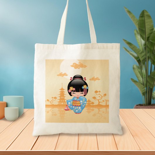 Maiko Kokeshi Doll Schattige Geisha Girl Yellow Tote Bag