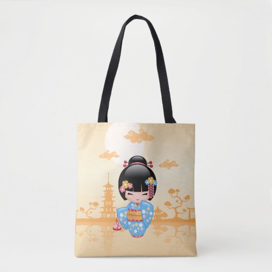Maiko Kokeshi Doll Schattige Geisha Girl Yellow Tote Bag (Voorkant)
