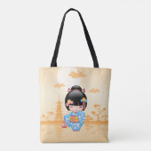 Maiko Kokeshi Doll Schattige Geisha Girl Yellow Tote Bag (Achterkant)