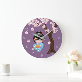 Maiko Kokeshi-pop - Blauwe Kimono Geisha-meisje Grote Klok
