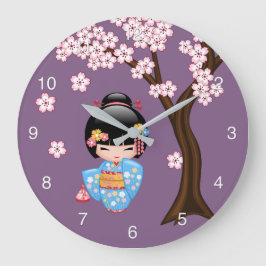 Maiko Kokeshi-pop - Blauwe Kimono Geisha-meisje Grote Klok