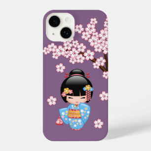 Maiko Kokeshi Pop - Geisha Meisje in Blauwe Kimono iPhone 14 Hoesje