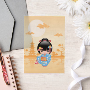 Maiko Kokeshi Schattigee Japanse Geisha Yellow Ins Vellum Uitnodigingen