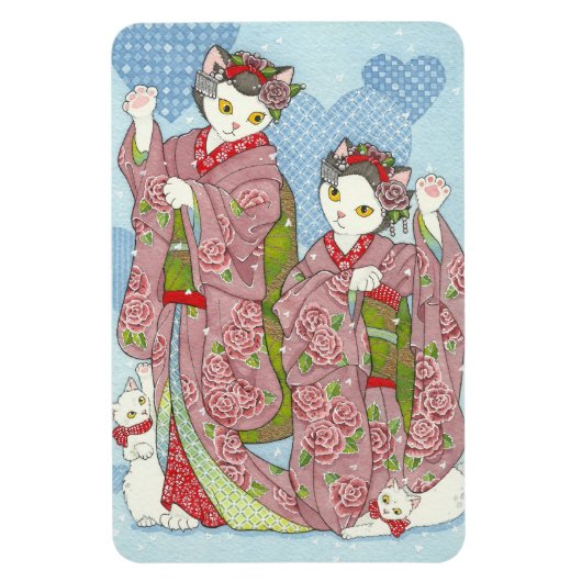 Maiko Maneki Neko Succes Kimono Katten Magneet (Verticaal)