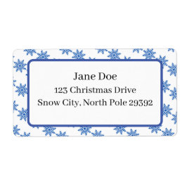 Mail Adres Blauw & Wit Winter Seizoen Sneeuwvlok Etiket