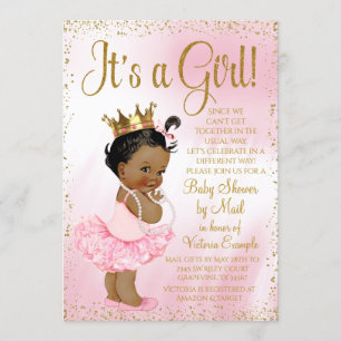 Mail Baby shower Pink Gold African Princess Tutu Kaart