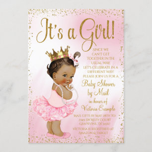 Mail Baby shower Pink Gold Ethnic Princess Tutu Kaart