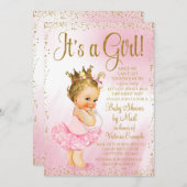 Mail Baby shower Roze Goud Blonde Princess Tutu Kaart (Voorkant / Achterkant)