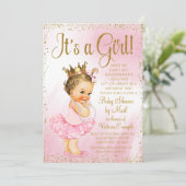 Mail Baby shower Roze Goud Brunette Princess Tutu Kaart (Staand voorkant)