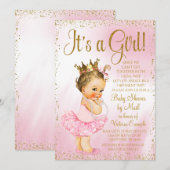 Mail Baby shower Roze Goud Brunette Princess Tutu Kaart (Voorkant / Achterkant)