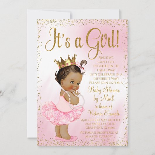 Mail Baby shower Roze Goud Etnische Prinses Tutu Kaart (Voorkant)