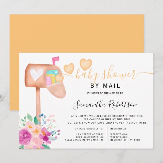 Mail box floral waterverf baby shower per post kaart (Voorkant / Achterkant)