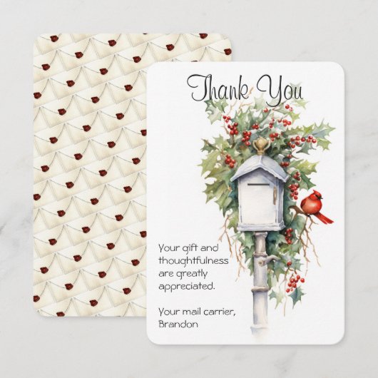 Mail Carrier Christmas Mailbox Dank u kaart (Voorkant / Achterkant)