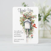Mail Carrier Christmas Mailbox Dank u kaart (Staand voorkant)