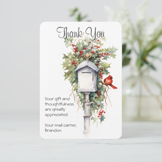 Mail Carrier Christmas Mailbox Dank u kaart (Staand voorkant)