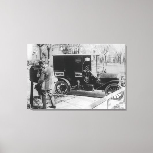 Mail Carrier met "United Mail" Automobile Canvas Afdruk (Voorkant)