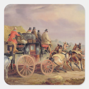 Mail Coaches on Road: The QuickSilver Devonp Vierkante Sticker