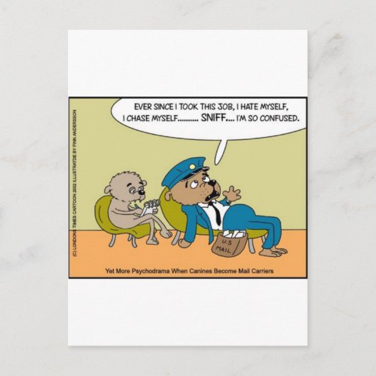 Mail Dog in Therapy Funny Offbeat Cartoon Gifts Briefkaart (Voorkant)