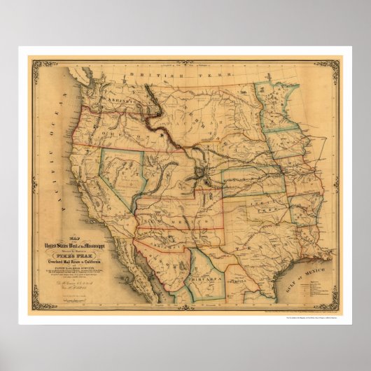 Mail Route Railroad Map 1859 Poster (Voorkant)