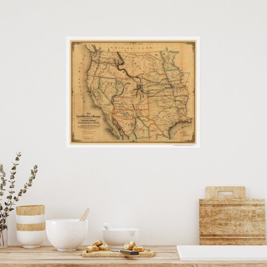 Mail Route Railroad Map 1859 Poster (Keuken)