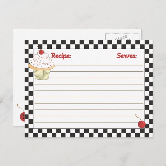 Mailable Cherry Cupcake Recipe Kaarten (Voorkant / Achterkant)
