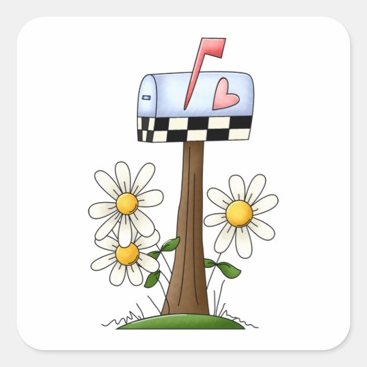Mailbox And Daisies Vierkante Sticker (Voorkant)