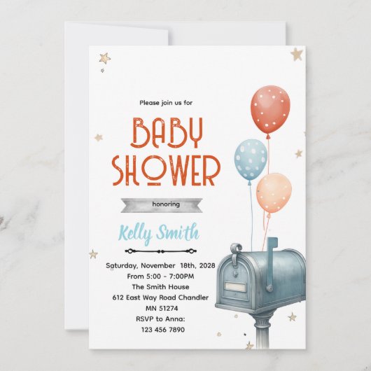 Mailbox boy baby shower invitation kaart (Voorkant)