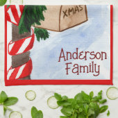 Mailbox Candy Cane Greenery uit de kerstfamilie Theedoek (Gevouwen)