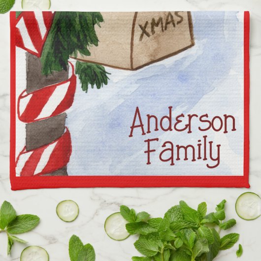 Mailbox Candy Cane Greenery uit de kerstfamilie Theedoek (Gevouwen)