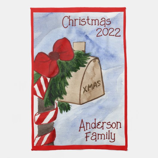 Mailbox Candy Cane Greenery uit de kerstfamilie Theedoek (Verticaal)