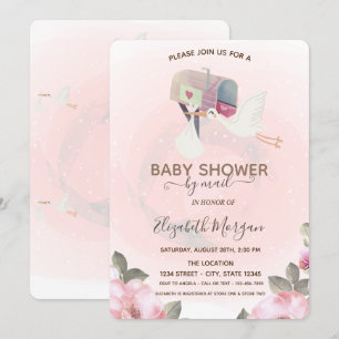 Mailbox,Cute Stork Floral Baby shower Kaart